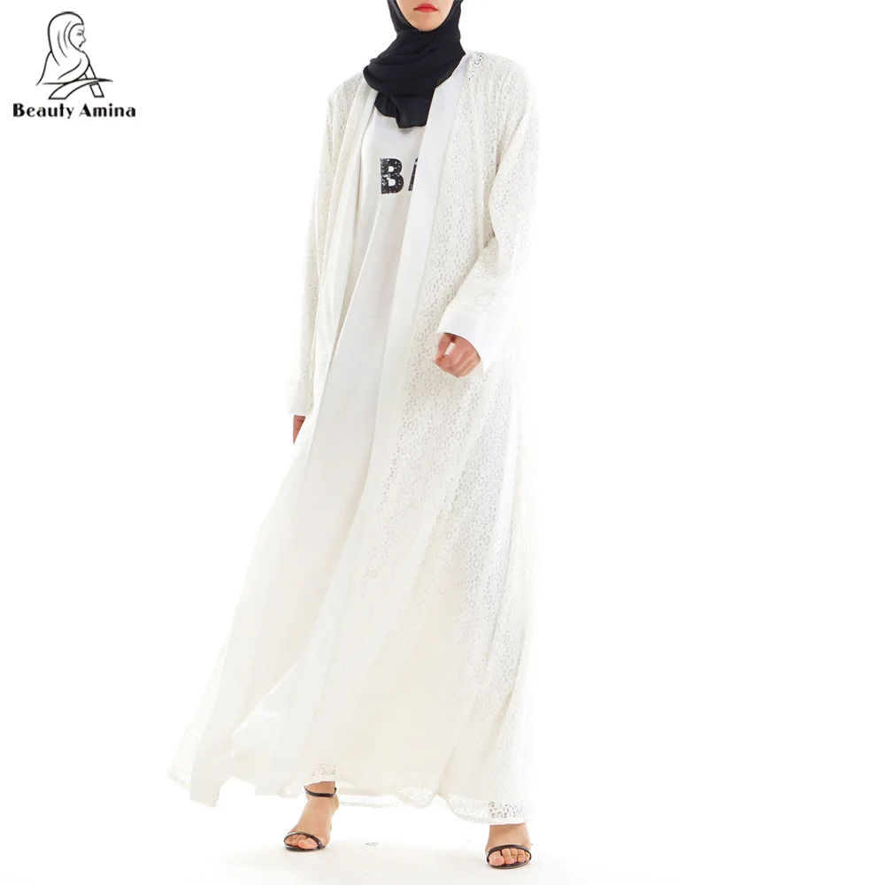 Женский мусульманский кружевной кардиган Abaya Maxi Prayer белая длинная верхняя одежда