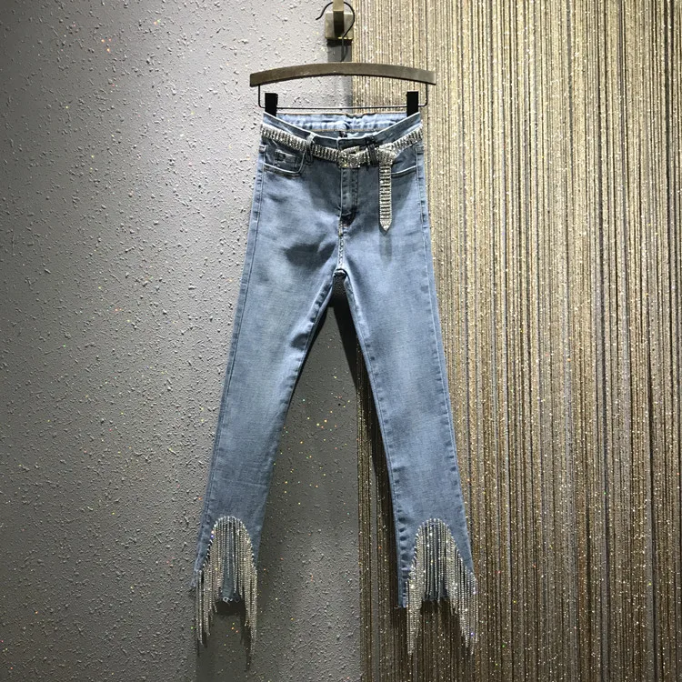 

Женские рваные джинсы с завышенной талией, брюки из денима до щиколотки с бахромой, с дырками, весна-лето 2019