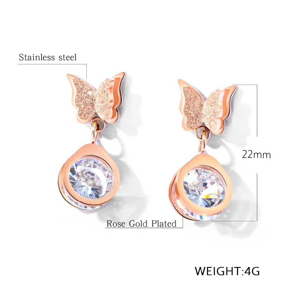 

High quality titanium steel butterfly stud earrings fashion personality wild rhinestone earrings GE470