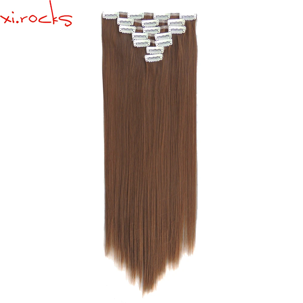 qjz13055/27 2p Xi.rocks Synthetic Clip in Hair Extensions wig Straight Hairpiece Clips for the Extension wigs Chocolate | Шиньоны и