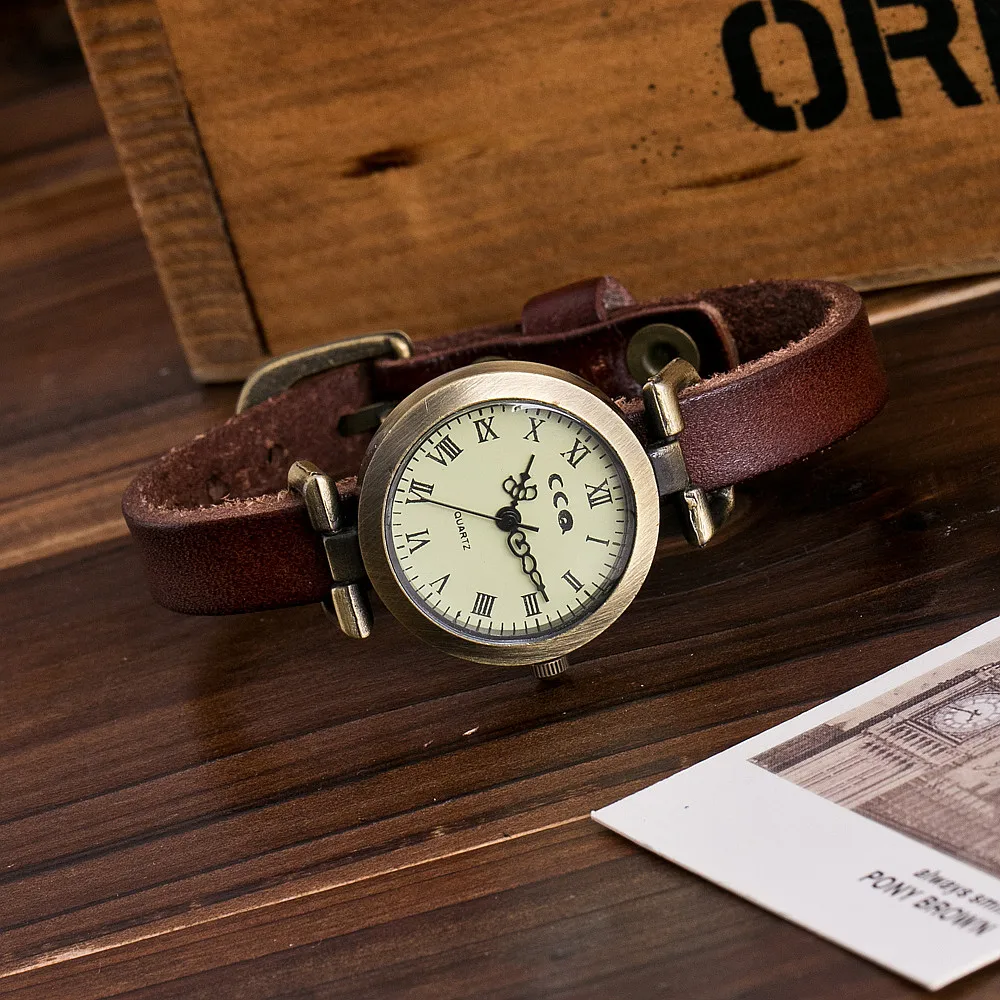 CCQ Марка Мода Рома Винтаж Корова Кожаный Браслет Часы Повседневная Женщины