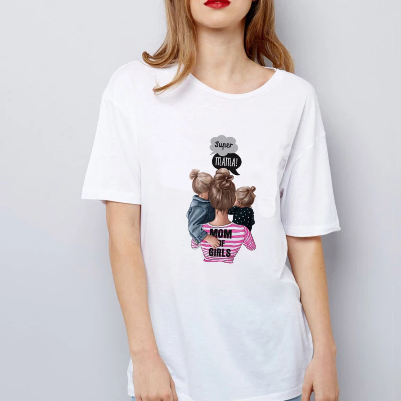 Женская футболка LUSLOS Super Mama женская летняя рубашка в Корейском стиле с короткими