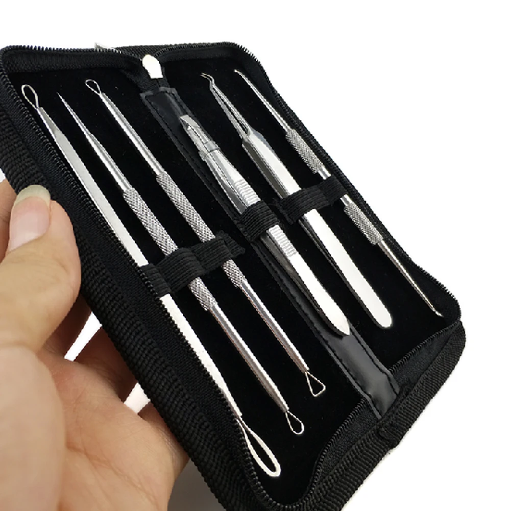 6pcs Facial Removal Blackhead Remover Skin Care Set Stainless Steel Comedone Double-Headed Pimple Acne Needles Tweezer | Красота и