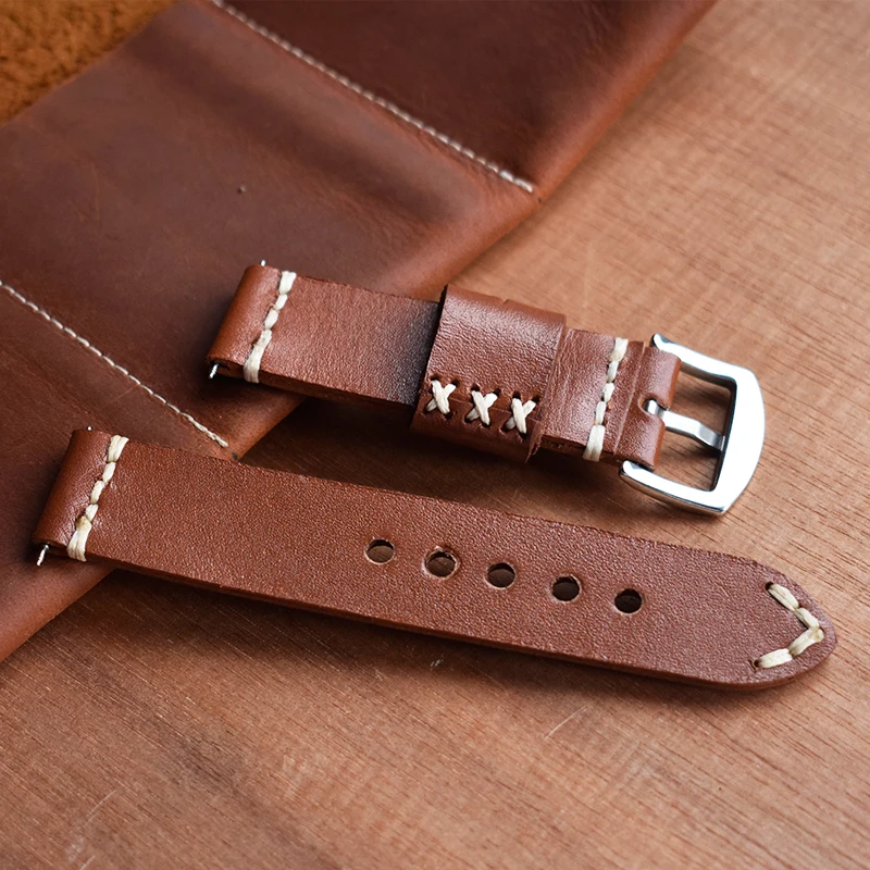 Ремешок из натуральной кожи для наручных часов браслет коричневого цвета с