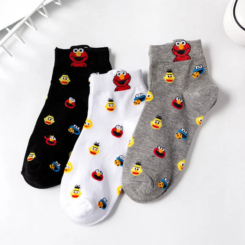 Модные Женские однотонные хлопковые короткие носки для отдыха, хлопковые носки, короткие носки с мультяшной головой, короткие носки средней длины, чулочно-носочные изделия
