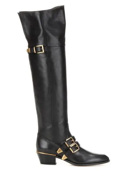 2017 г. хит продаж женские модные пикантные черные байкерские Сапоги выше колена на