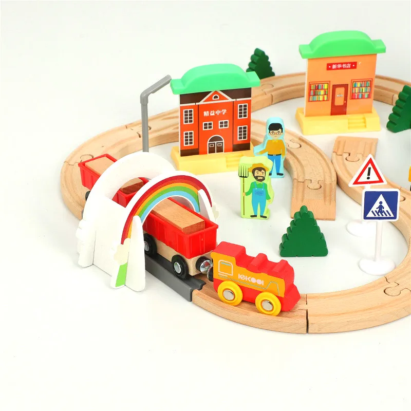 Образовательный литой автомобиль поезд головоломка деревянная железная дорога
