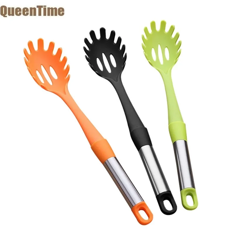 Queentime Nylon Pasta Scoop Server Spaghetti Serving Fork Tongs Spoon Shape Noodle Measurer Holder Cooking Tools Kitchen Gadgets
