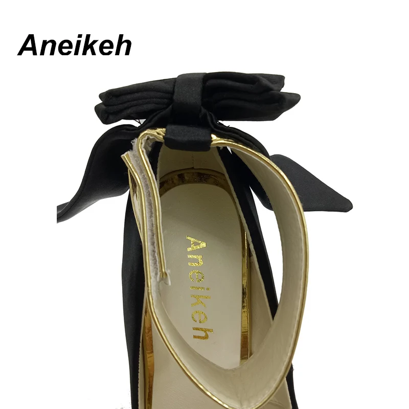 Aneikeh 2020 новые модные черные шелковые женские босоножки летние туфли с ремешком