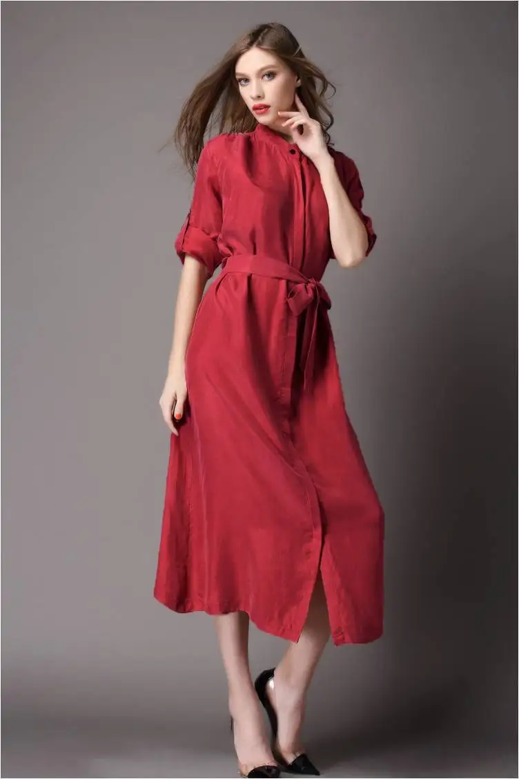 Женское винтажное шелковое платье-макси с длинным рукавом | Женская одежда