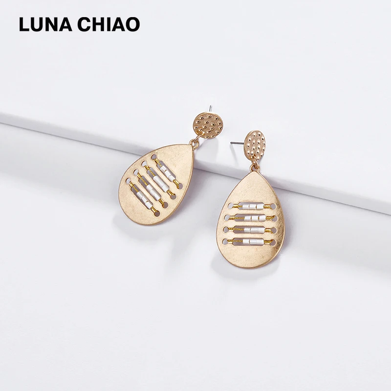 LUNA CHIAO Worn Gold Plating Water Drop Shape Metal Earring Women Fashion Statement Earrings | Украшения и аксессуары
