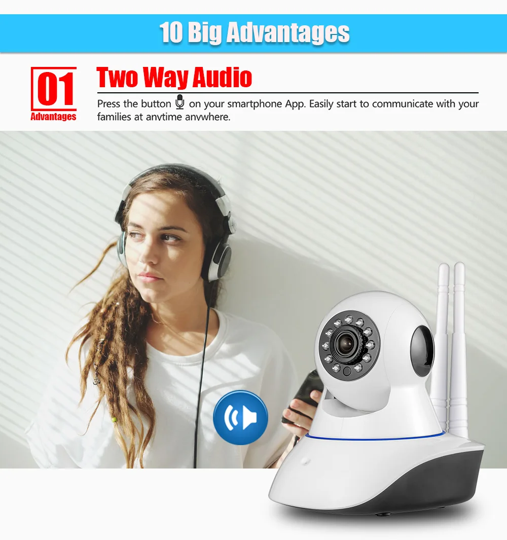 Домашняя защита для безопасности, беспроводная Wi-Fi, 720P IP, для помещений, дистанционное управление, видео камера, сигнализация, пуш-система, поддержка приложения, Android, iPhone