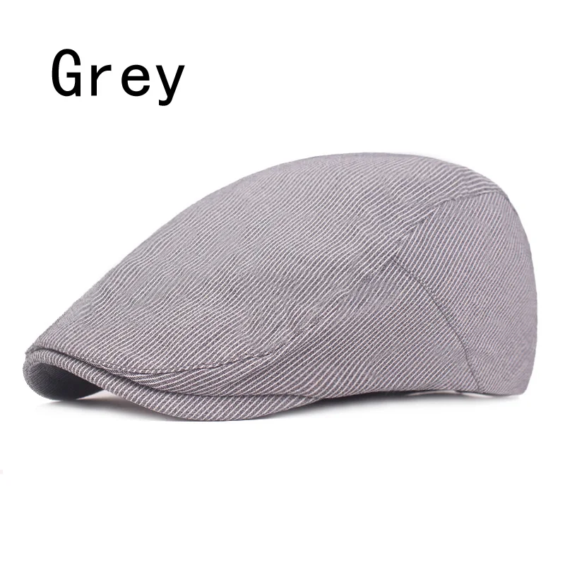 Grey Модные Полосатые шляпы для мужчин и женщин, повседневные хлопковые береты, кепки Gorras Planas, английские, британские, ретро, Boinas, плоские кепки-береты - Цвет: Grey