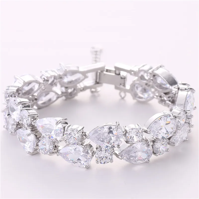 

NHGBFT 18CM length Rose gold color Bracelets Bangles For Women Mona Lisa White Blue CZ Bracelet Bridal jewelry Dropshipping