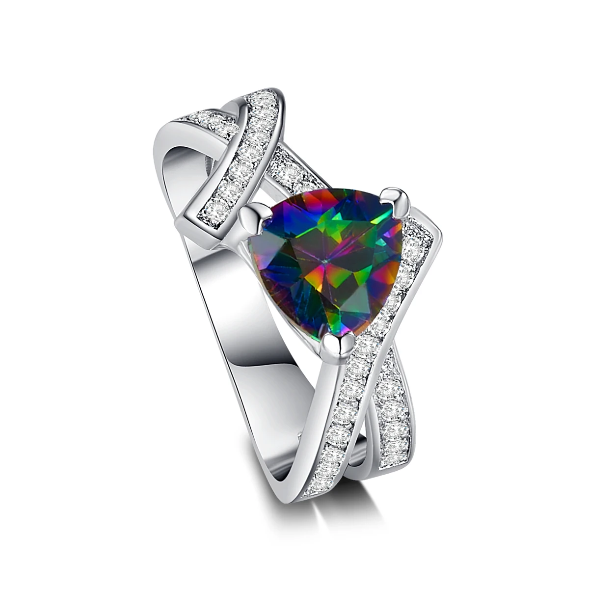 Lingmei Jewels Роскошные австрийского хрусталя палец кольцо вечности с радугой ААА