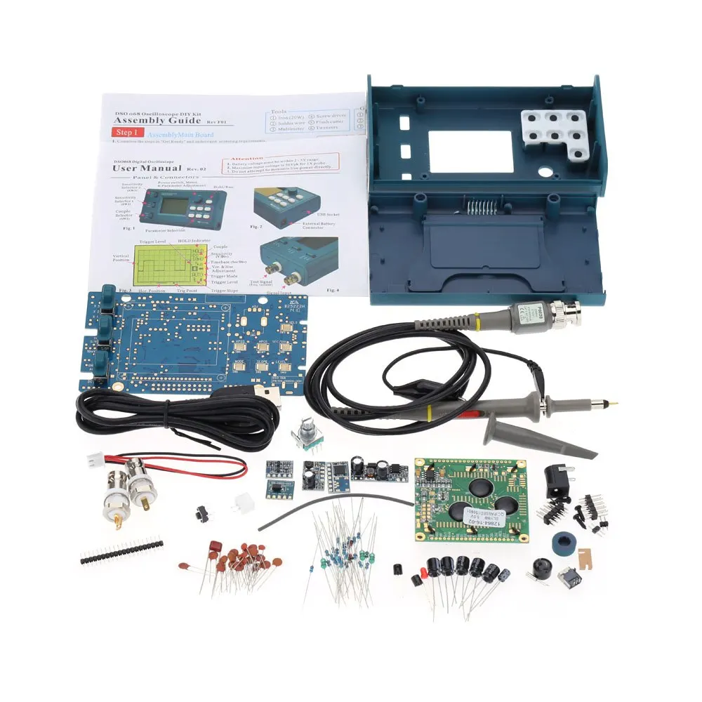 ЖК-цифровой осциллограф/измеритель частоты DIY Kit с профессиональным BNC зондом USB