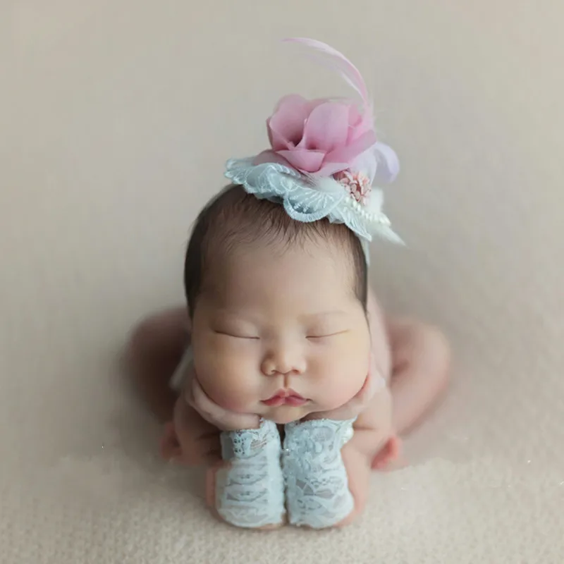 Newborn photography props headband  flower Victoria feather hat decorative lace face veil hat princess baby hat flower hat