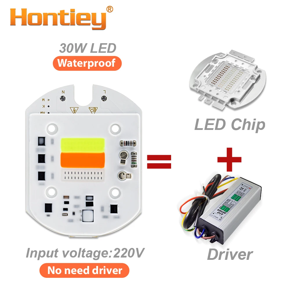 Hontiey светодиодный RGB чип COB 30 Вт AC220 в интеллектуальный IC прожектор без драйвера