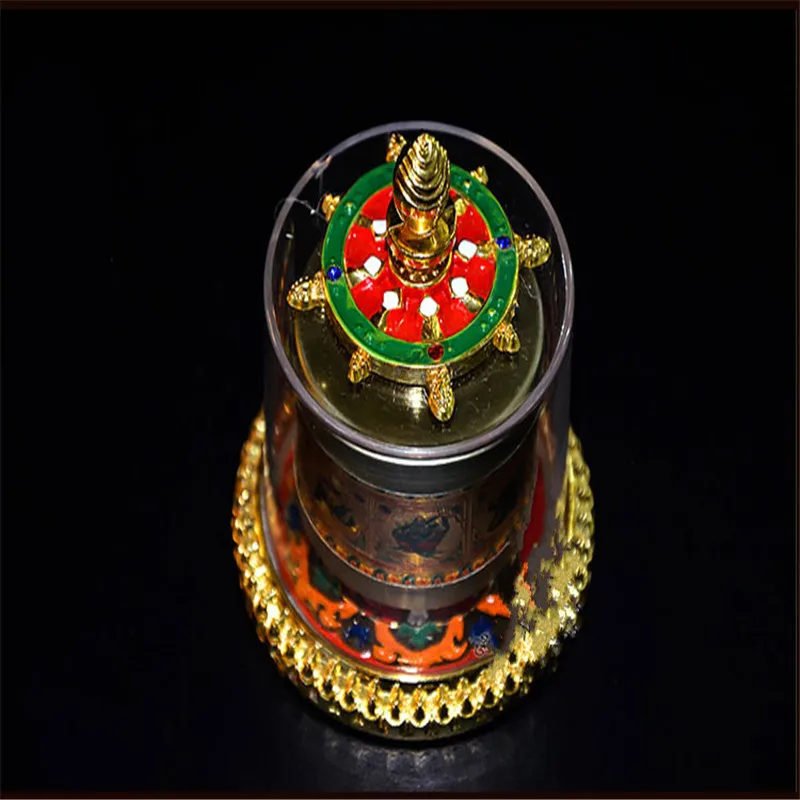 Высокое качество тибетские предметы буддизма Vajrayana катажный вазель сплав Ом Мани Падме ГУМ относится к твист молитвенный барабан