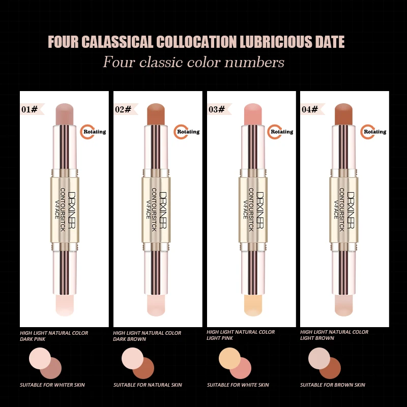 

Drxiner Double-ended 2 in1 Contour Stick Contouring Highlighter Bronzer Create 3D Face Makeup Concealer Full Cover Blemish