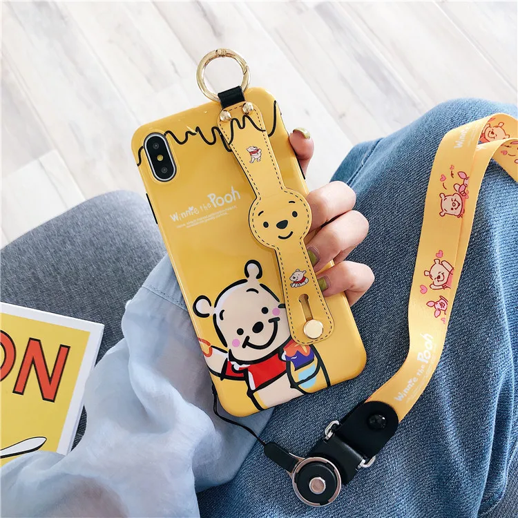 For iphone XR XS max X winnie piglet Wrist strap soft Phone Case iPhone 8plus 7 7plus 6 6S 6p Shell case stand holder +strap |