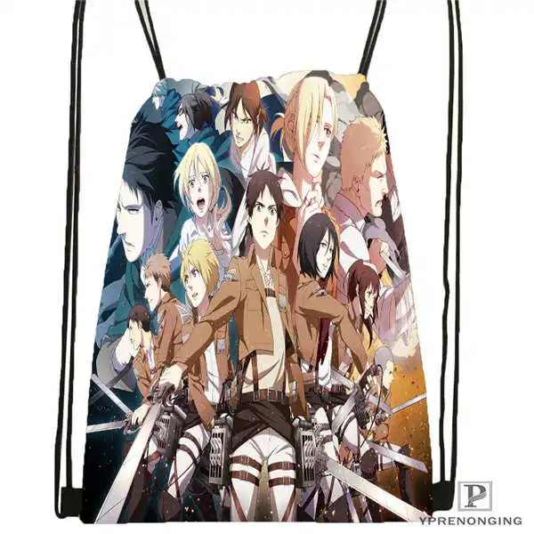 Пользовательские attack_on_titan_bowser_Drawstring рюкзак сумка милый детский (Черная задняя
