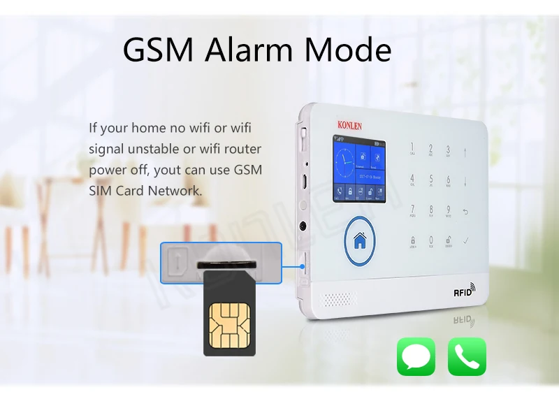 KONLEN wifi GSM RFID охранная домашняя охранная сигнализация Беспроводная Android русская испанская Голосовая Солнечная Сирена датчик дыма двери