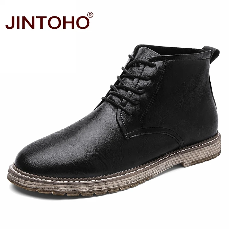JINTOHO/высококачественные мужские кожаные ботинки; модная зимняя мужская обувь из натуральной кожи; зимние ботинки для мужчин; Брендовые мужские ботильоны