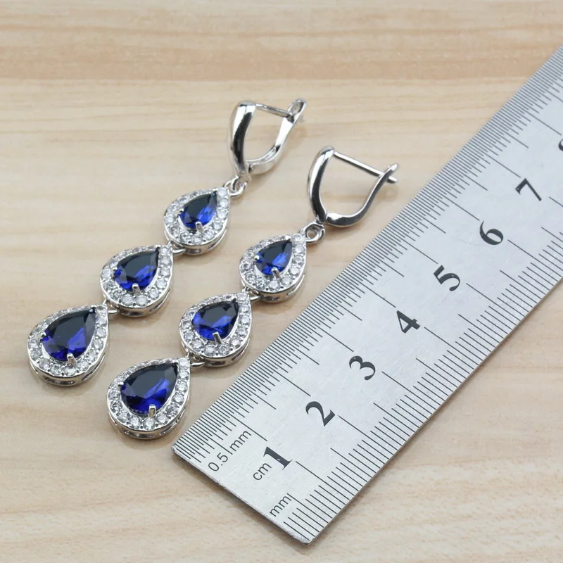 Серебряные аксессуары с каплями воды натуральными камнями Синие Ювелирные