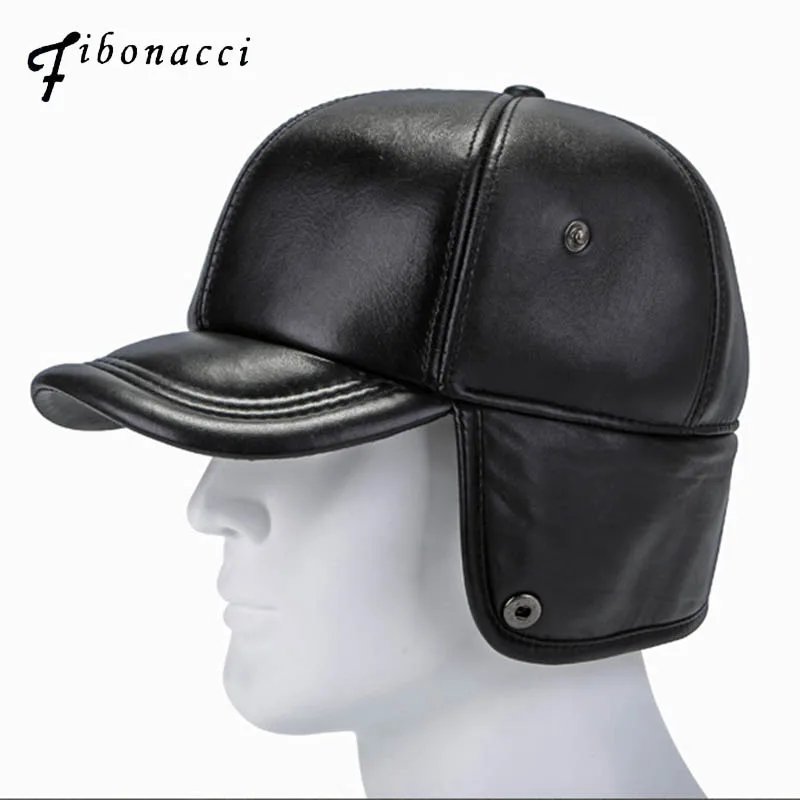 Fibonacci Высококачественная Мужская зимняя шапка из овечьей кожи теплая Бейсболка с