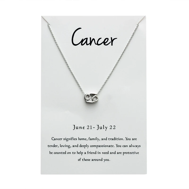 Cancer silver 12 Созвездие Подвеска Ожерелье для женщин Знак зодиака Kolye ожерелье Leo Libra Aries Wish Card модное ювелирное изделие подарок на день рождения - Окраска металла: Cancer silver
