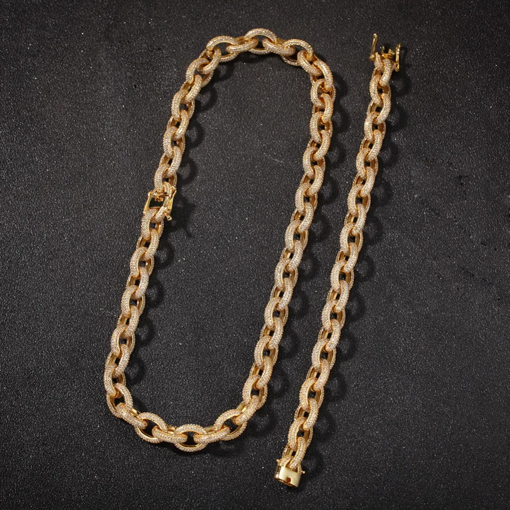 Хип хоп микро проложить AAA кубический цирконий Bling Iced Out круглая звеньевая цепочка колье ожерелья для мужчин раппер ювелирные изделия золото серебро