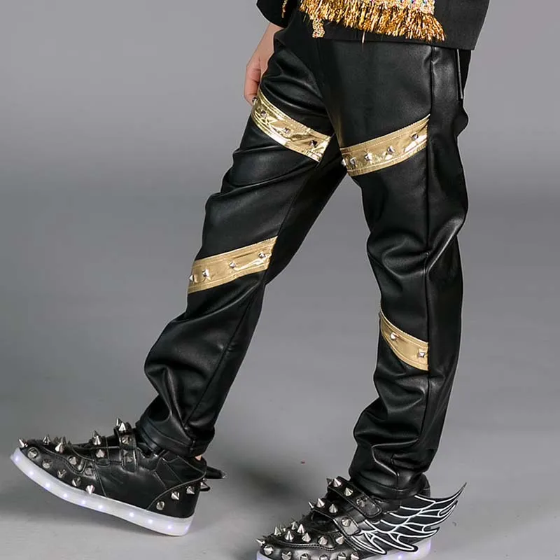 Танцевальные костюмы в стиле хип хоп детское черное блестящее пальто брюки для