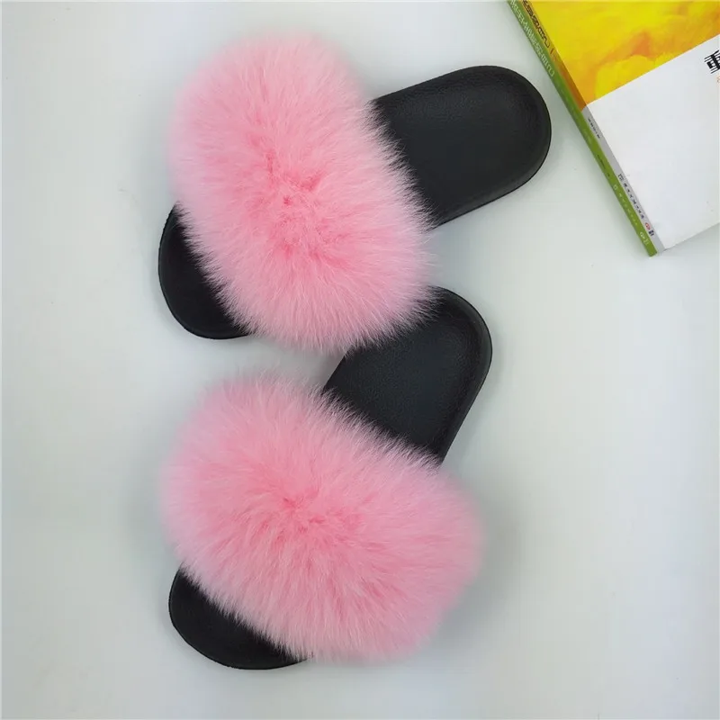 Меховые тапочки сезон лето Новинка из натурального Лисьего меха женские