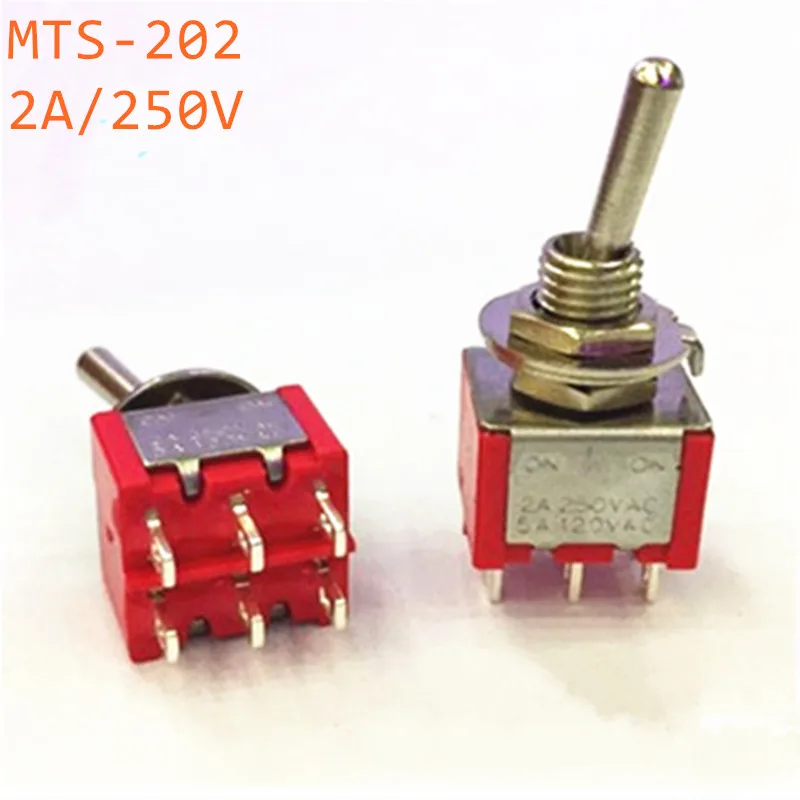 

5 шт. красный Мини MTS-202 SPDT 6Pin 2 положения ВКЛ-ВЫКЛ тумблеры 2A 250V AC / 5A 120V AC