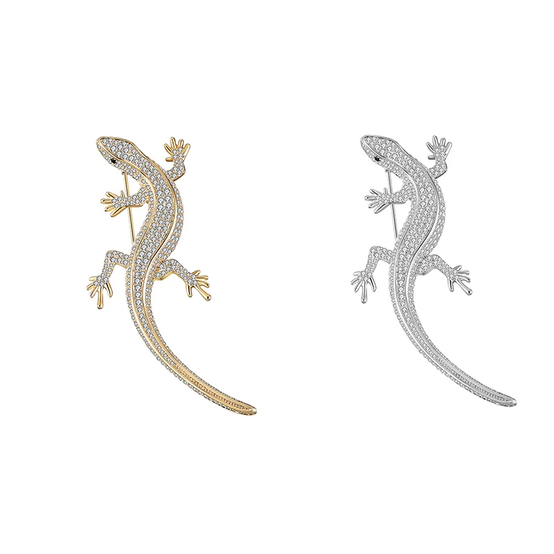 Модная брошь ящерица из чистой меди с 3d эффектом сотня высококачественного страз