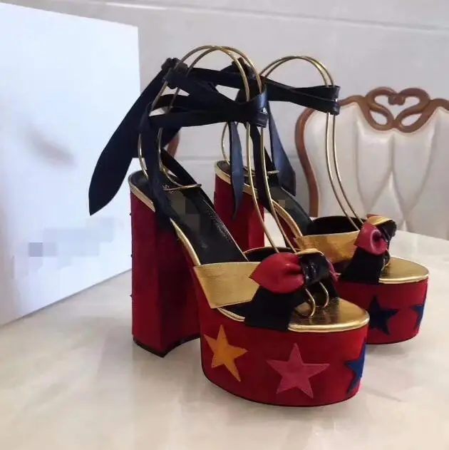 Женские сандалии на платформе и высоком массивном каблуке 14 см | Обувь