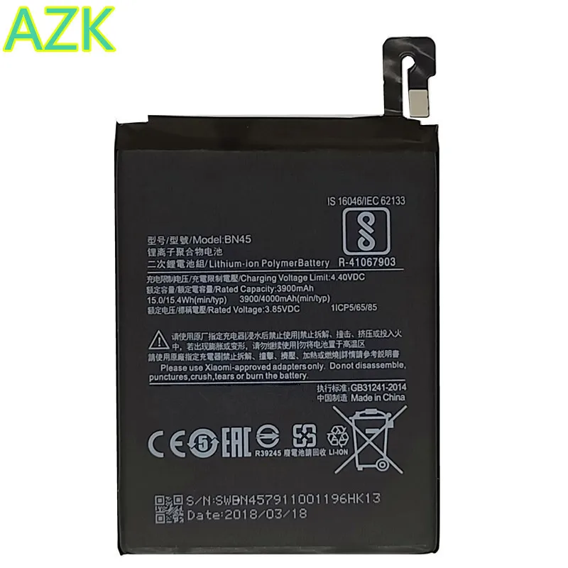 АЗК 3 85 V 3900/4000 мА/ч BN45 батарея для Xiaomi Redmi Note 5 Мобильный телефон