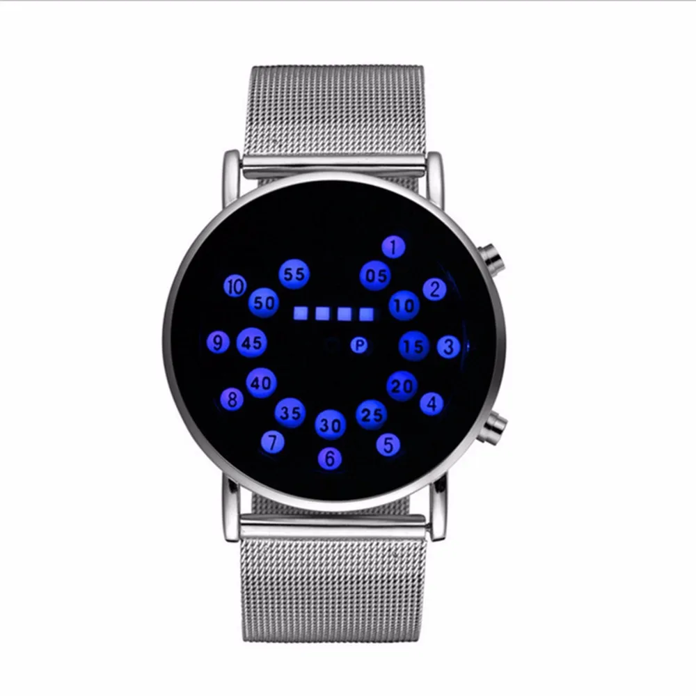 Случайная Мода Binary Horloge Mannen часы Мужские Цифровые Часы светодиодный часы из нержавеющей стали уникальные бинарные часы