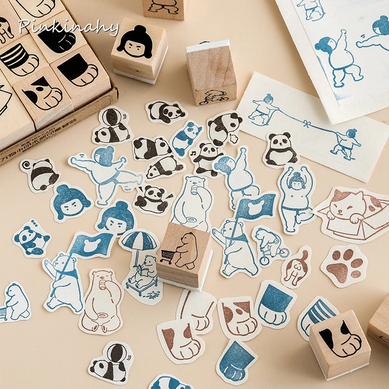 Животные растения цветок украшение набор штампов деревянные и резиновые штампы