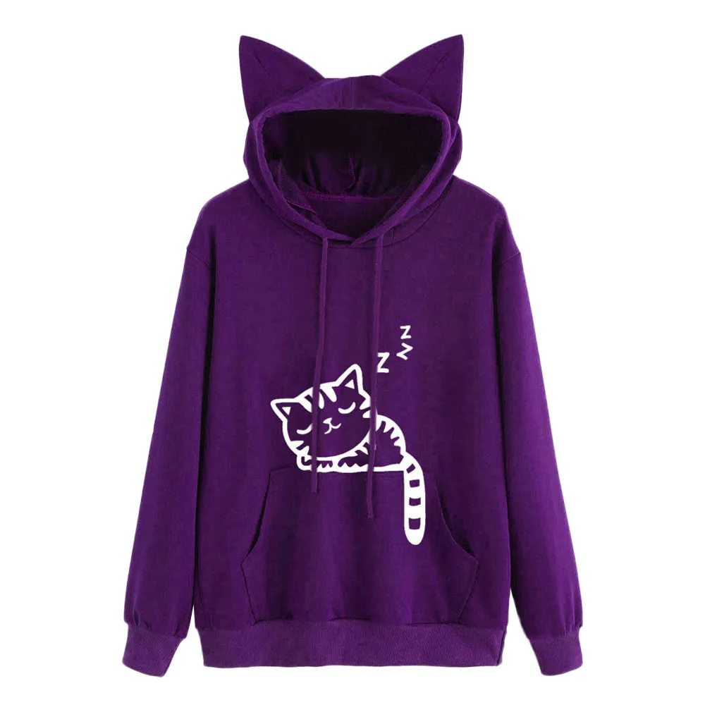New Casual Cat Autumn Oversized Jumper Hooded Pullover Tops Blou Women's Female Loose Sweaters Outwear DROPSHIPPING #1 | Женская