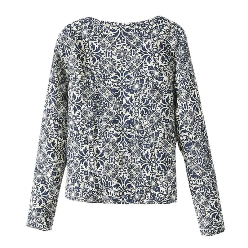 Женская куртка с принтом синее и белое вышитое Женское пальто зимние хлопковые