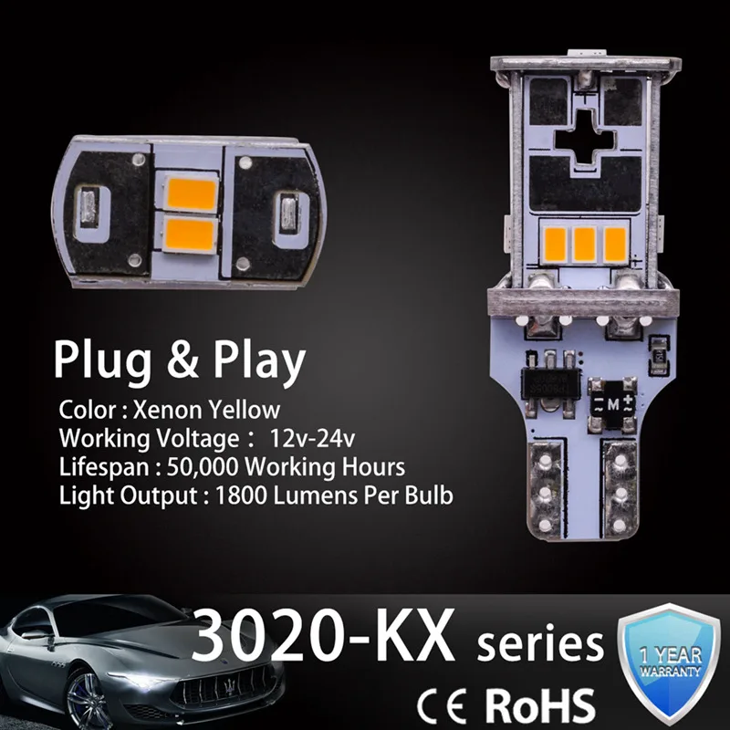2 шт. T15 W16W светодиодные лампы теплый белый CANBUS без погрешности для ширины боковых