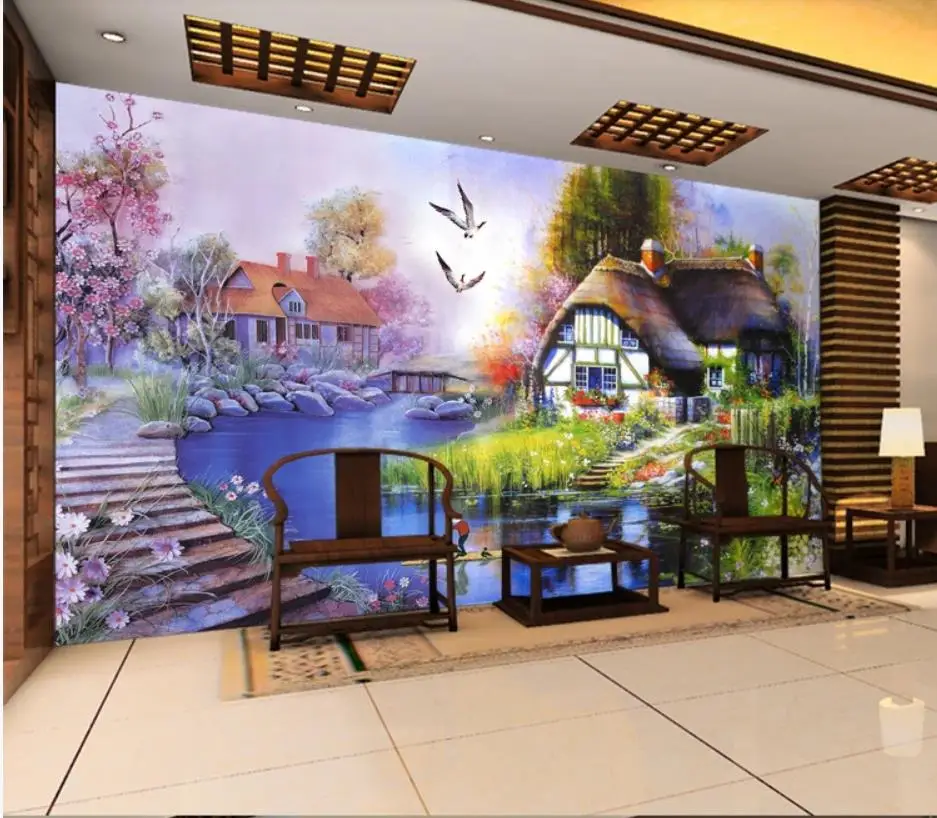 Трехмерный пейзаж масляная живопись фон стены Фреска 3d обои для ТВ |