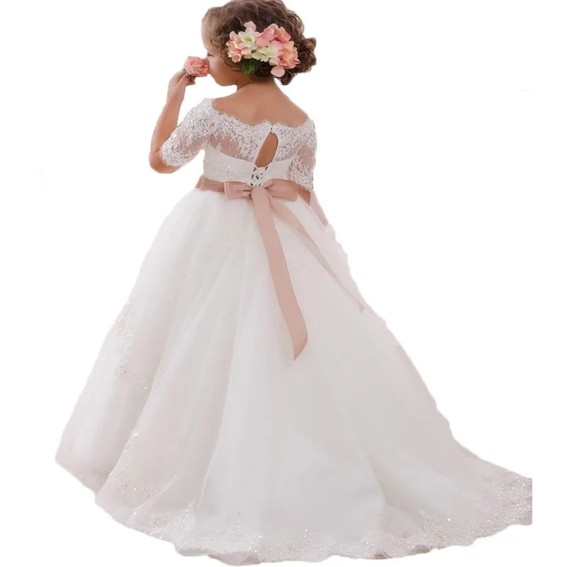 Белое платье для первого причастия с открытой спиной со шнуровкой открытыми