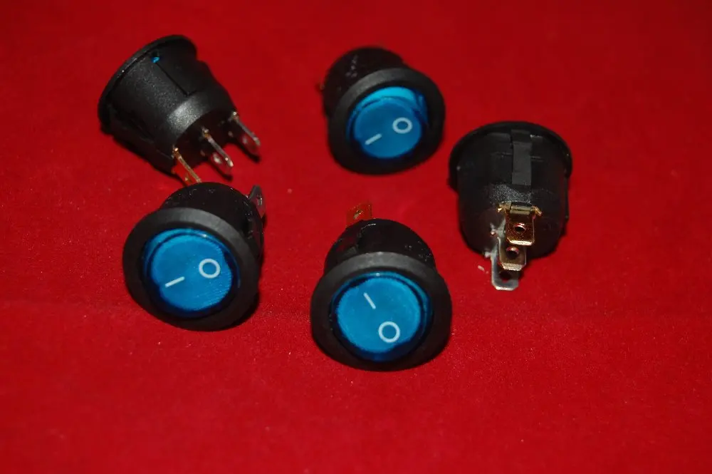 5 шт. круглые синие Клавишные переключатели с подсветкой 2 положения 3 контакта 120