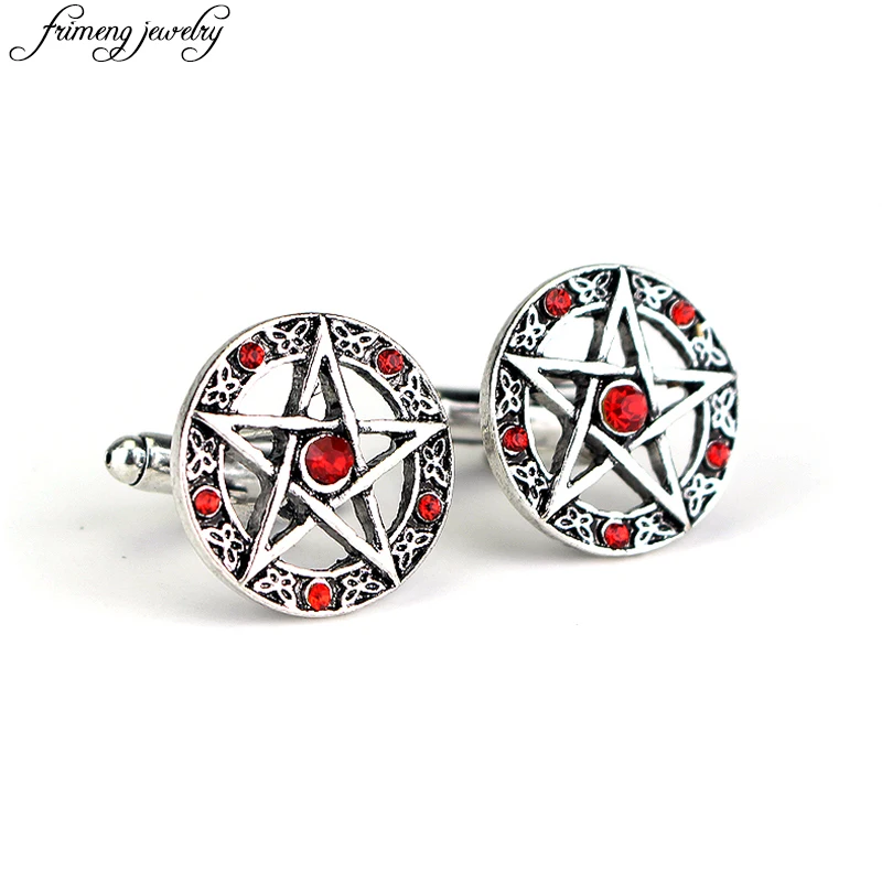 Супернатуральные запонки в виде пентаграммы античные красные и черные со