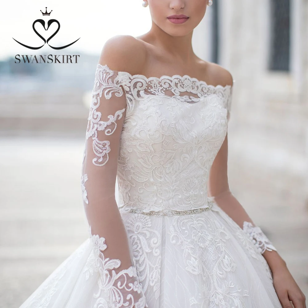 Swanskirt, элегантное бальное платье с аппликацией, свадебное платье,, вырез лодочкой, длинный рукав, кристалл, принцесса, свадебное платье, халат de mariee K148