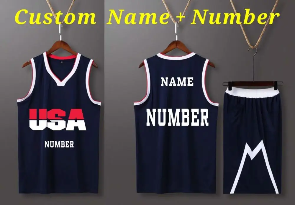 N-Custom Name Number Мужские и детские баскетбольные майки США, комплект, Униформа, Молодежные баскетбольные комплекты для колледжа США, спортивные костюмы на заказ, спортивные комплекты Джерси - Цвет: N-Custom Name Number