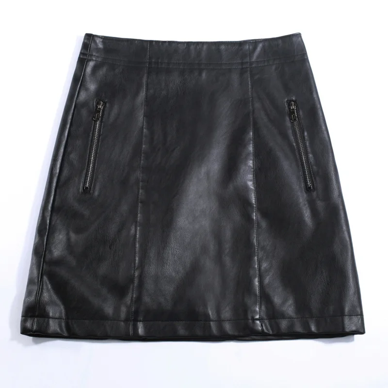 

SWYIVY Mini Skirts Woman Faux Leather Autumn Winter 2018 Lady Sexy One Step Skirt Simple Design High Waist Female Leather Skirts